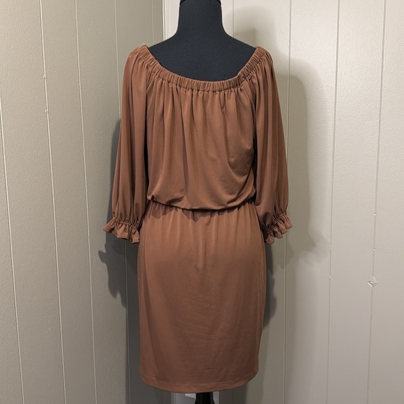 Boston Proper Women’s 6 Dress Cognac Off Shoulder Elastic Waist Wrist Blouson - Picture 5 of 7
